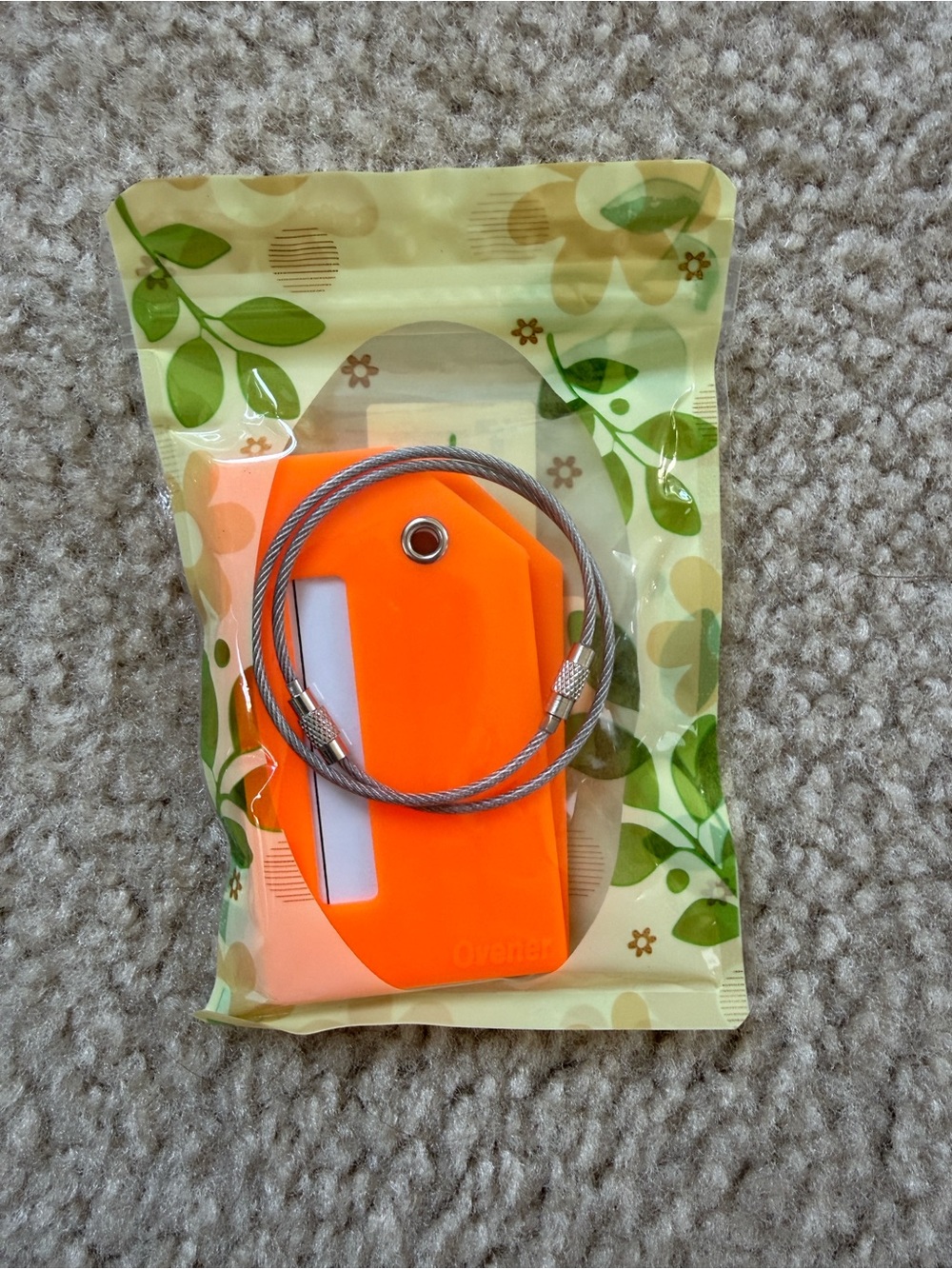 Orange Silicone Luggage Tag with Steel Cable Loop